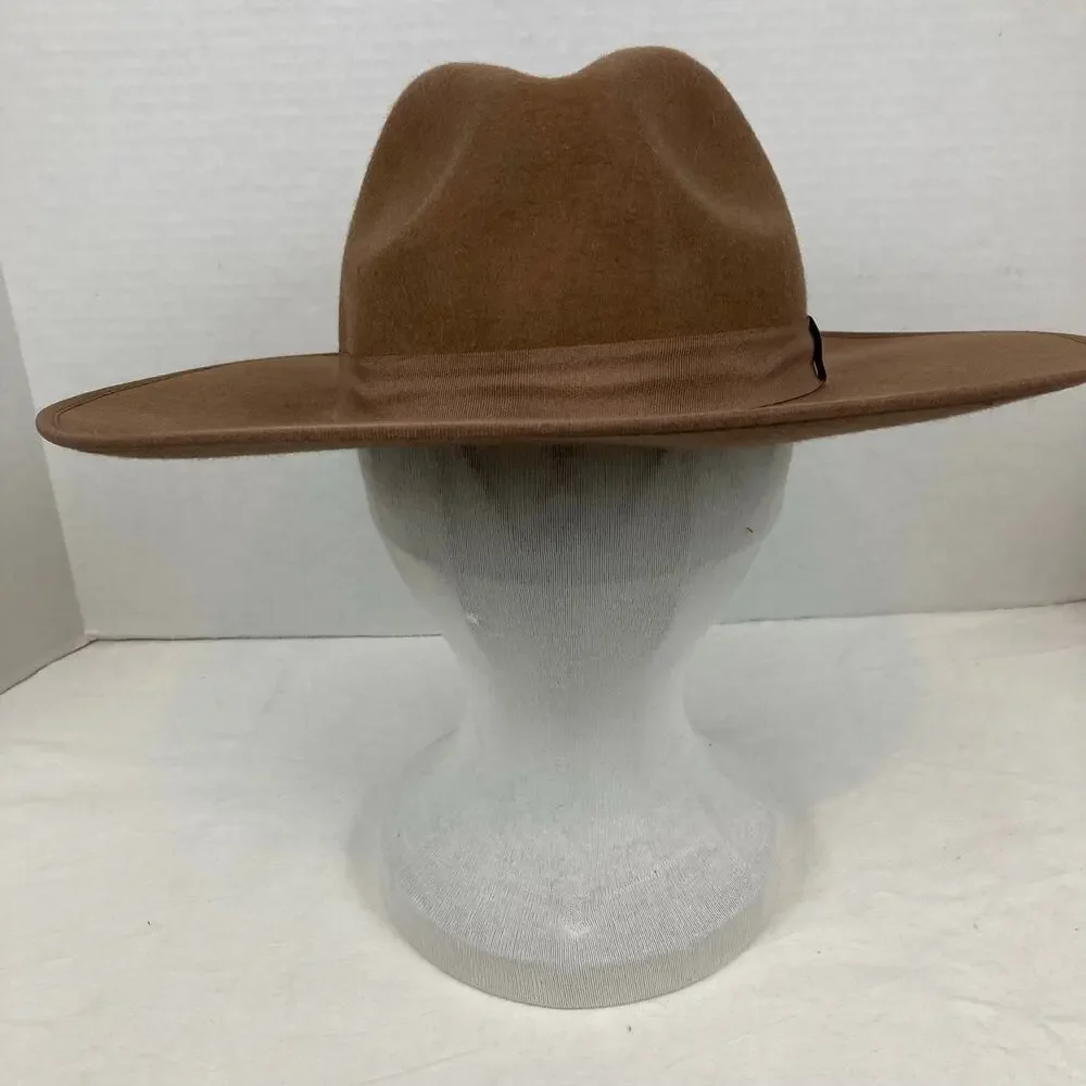 A New Day Wide Brim Fedora Hat Womens Camel Brown Wool Ribbon Band Festival Boho